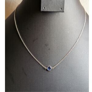 925 Sterling Silver Floating Blue Crystal Pendant 17" Necklace
